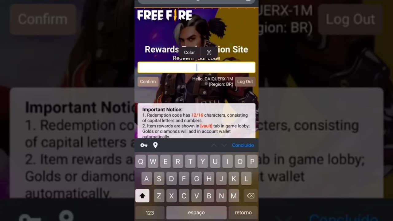 Colocar codigo Free Fire